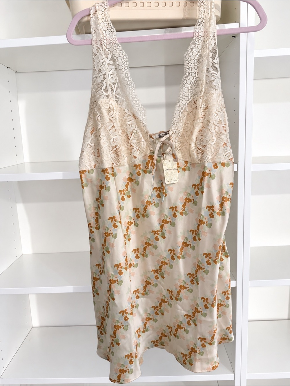 NWT Free People Intimately FP Countryside Printed Mini Dress Ivory Combo XL Lace